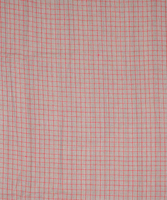 Grey red checks handspun handwoven bengal cotton fabric