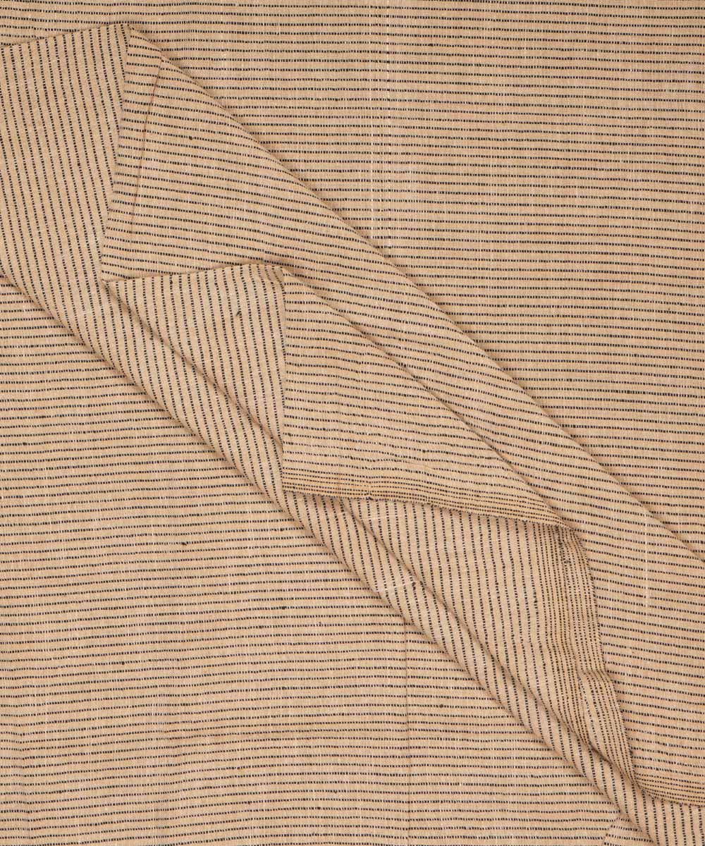 Beige blue stripes handspun handwoven bengal cotton fabric