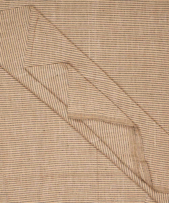 Beige blue stripes handspun handwoven bengal cotton fabric