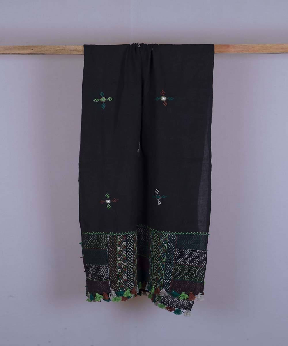 Black lambani hand embroidered cotton stole