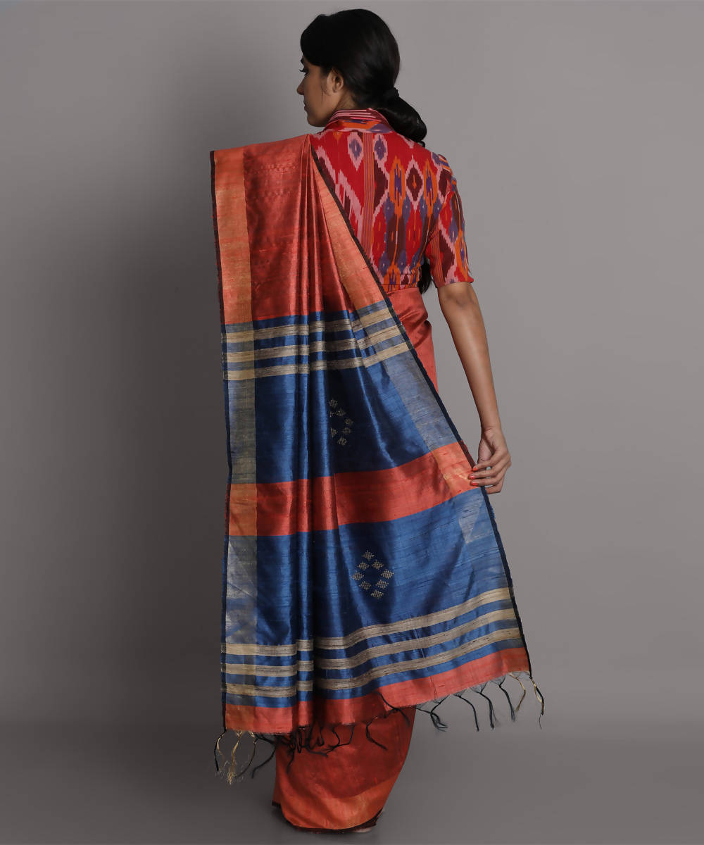 Rust handwoven tussar silk saree