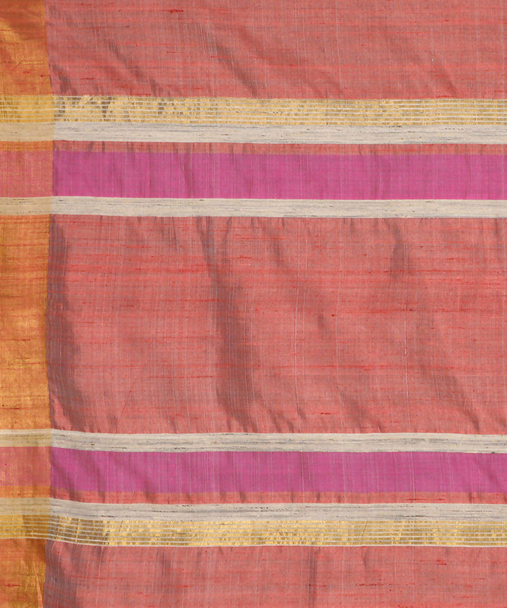 Peach handwoven tussar silk saree