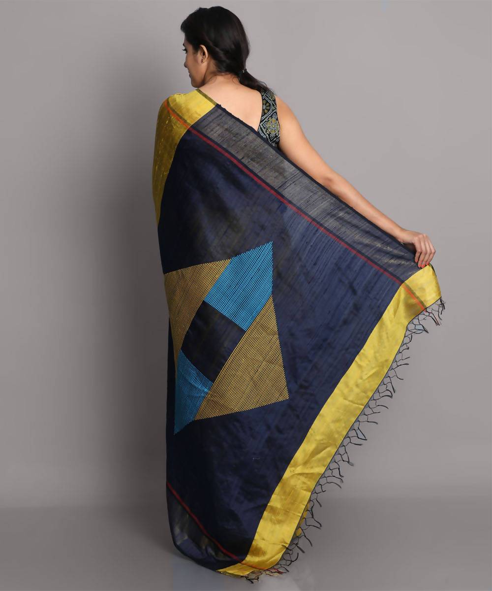 Yellow handwoven tussar silk saree