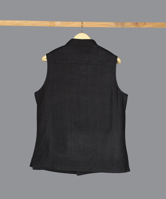 Black noil silk nehru jacket