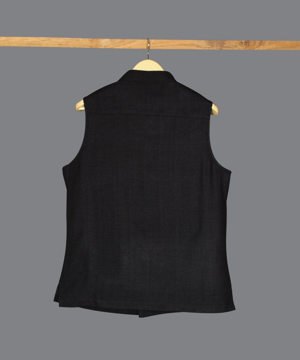 Black noil silk nehru jacket