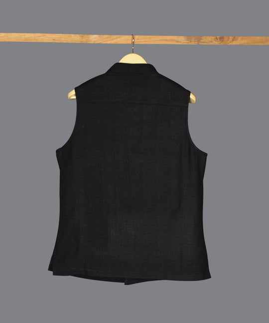 Black noil silk nehru jacket