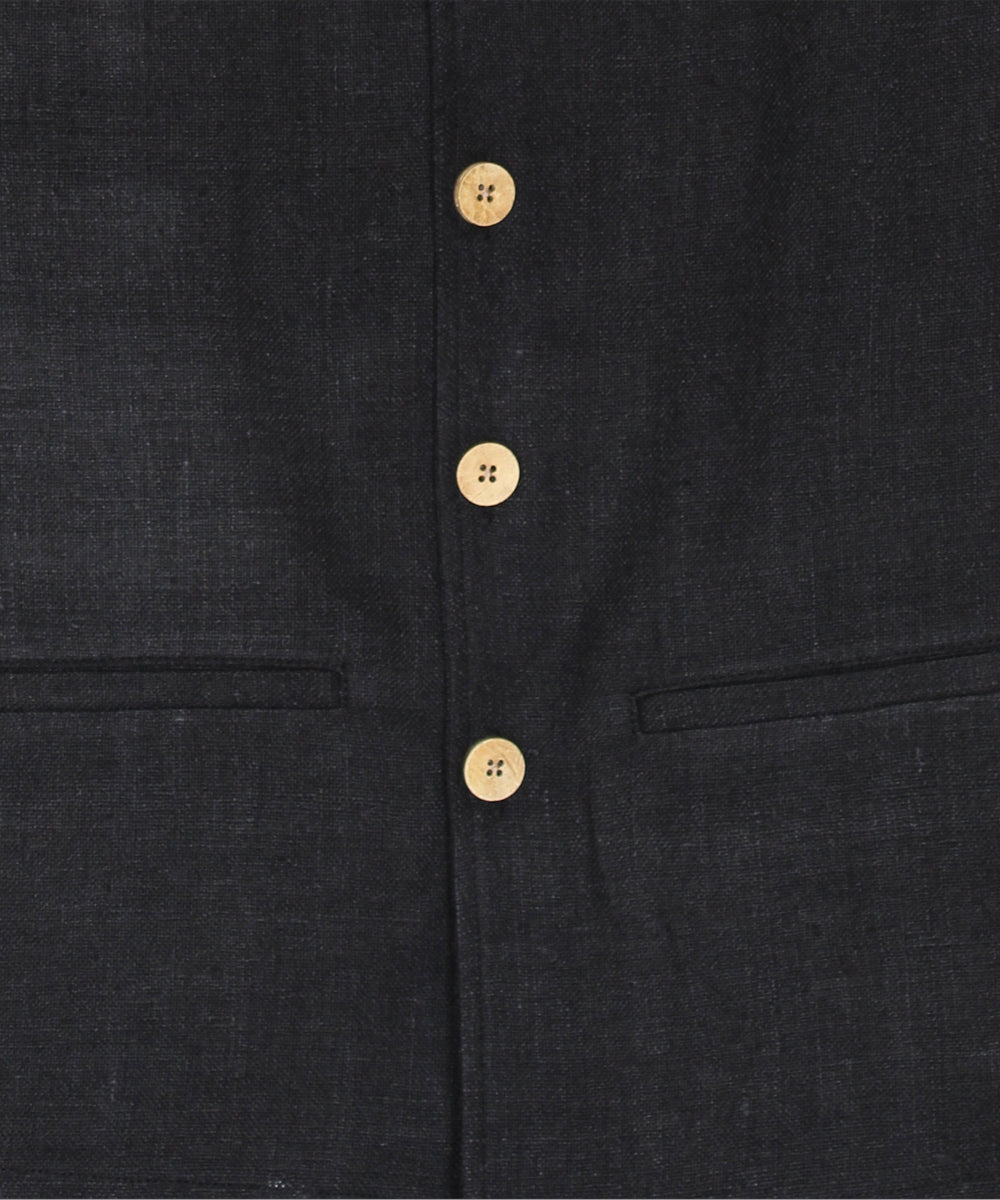 Black noil silk nehru jacket