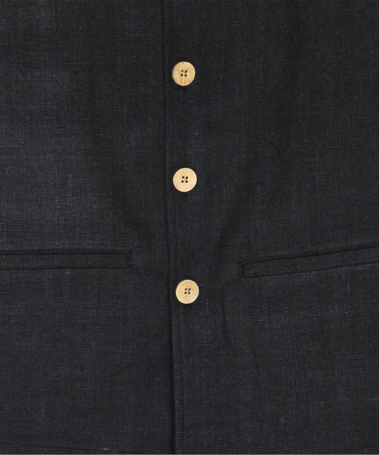 Black noil silk nehru jacket