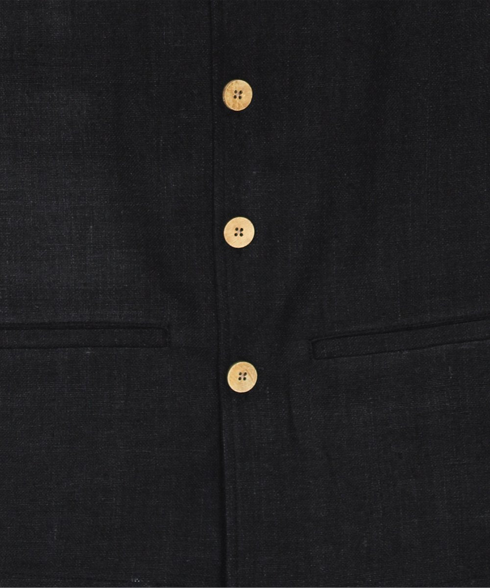 Black noil silk nehru jacket