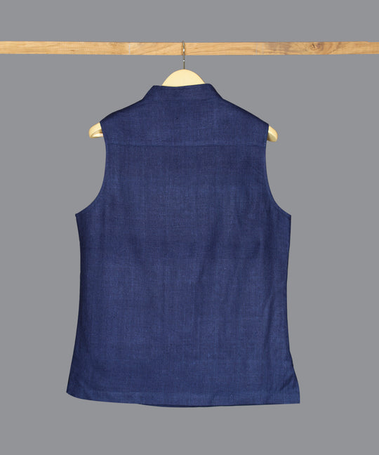 Indigo noil silk nehru jacket