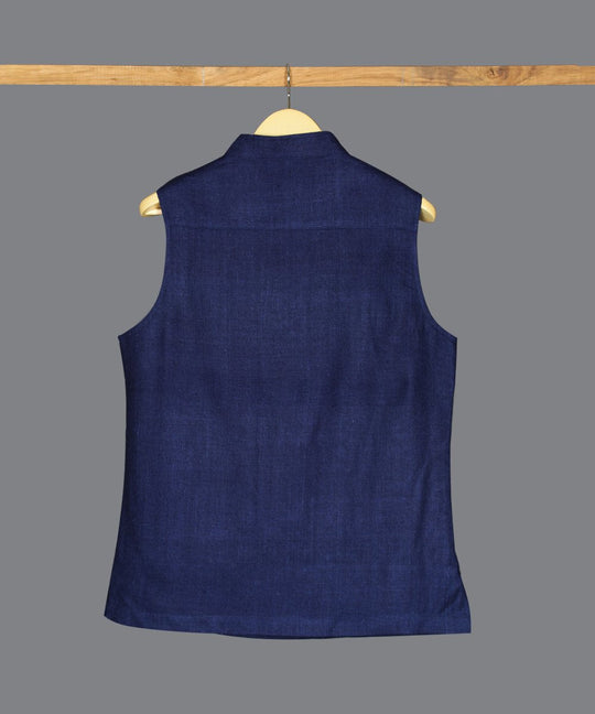 Indigo noil silk nehru jacket