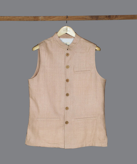 Sand beige noil silk nehru jacket