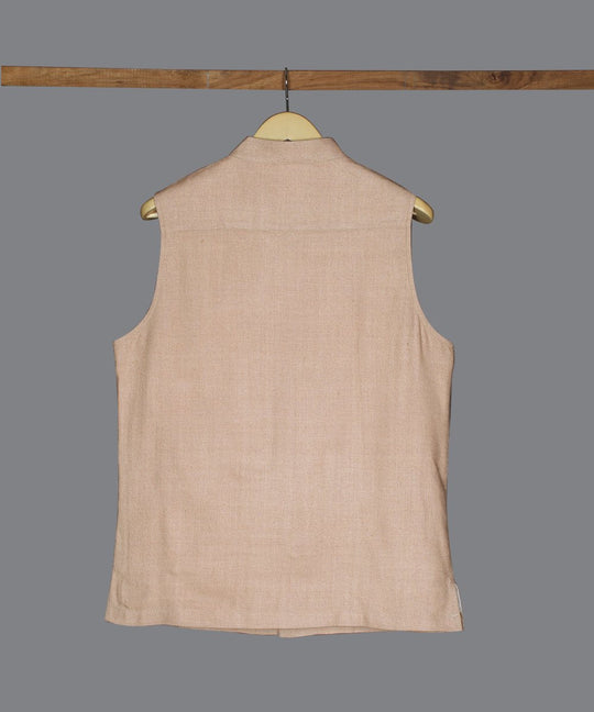 Sand beige noil silk nehru jacket