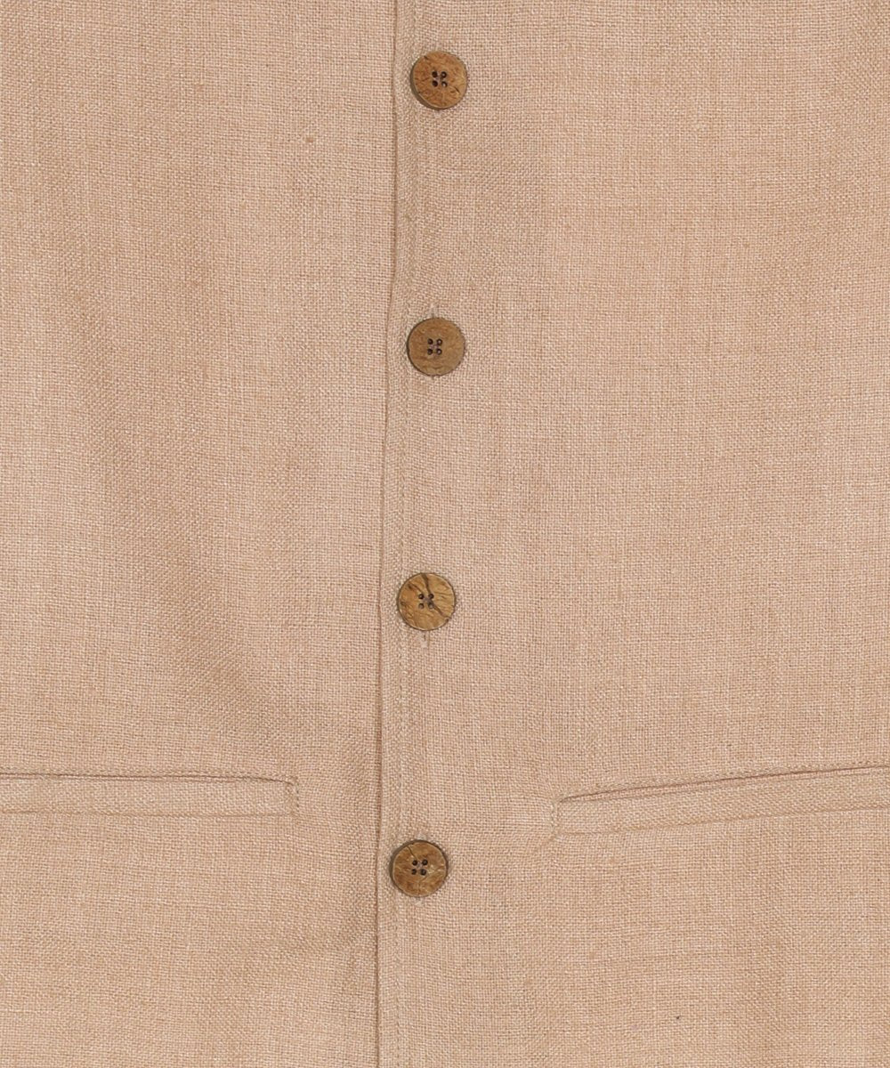 Sand beige noil silk nehru jacket
