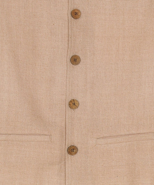 Sand beige noil silk nehru jacket