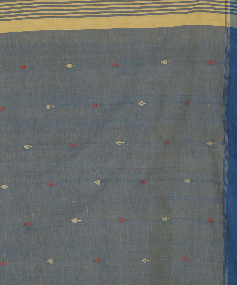 Brown blue cotton srikakulam jamdani handwoven saree