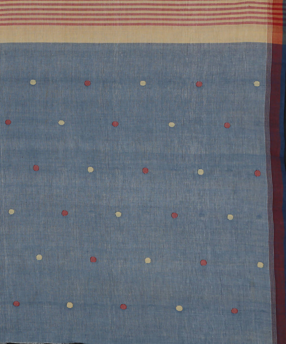 Beige blue cotton srikakulam jamdani handwoven saree
