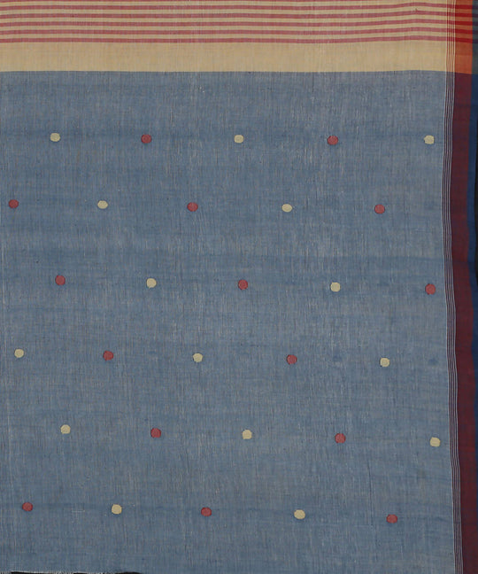 Beige blue cotton srikakulam jamdani handwoven saree