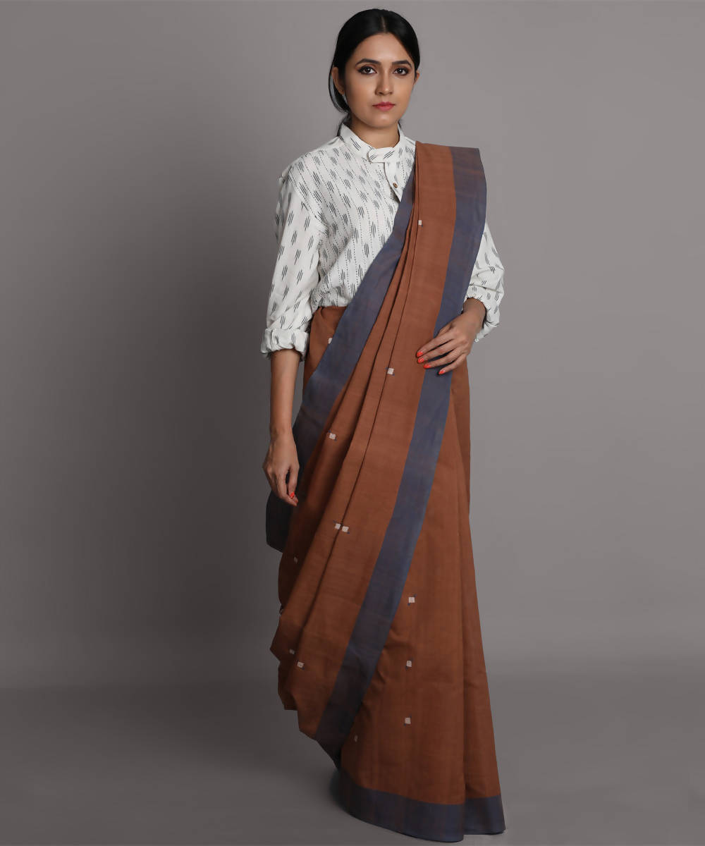 Brown cotton srikakulam jamdani handwoven saree