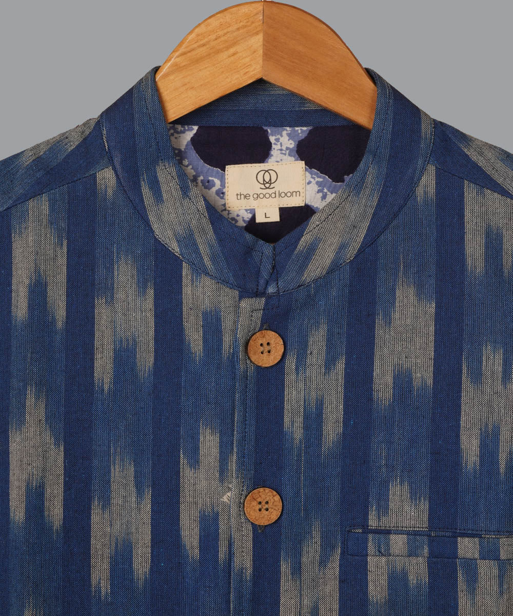 Blue pochampally ikat cotton nehru jacket