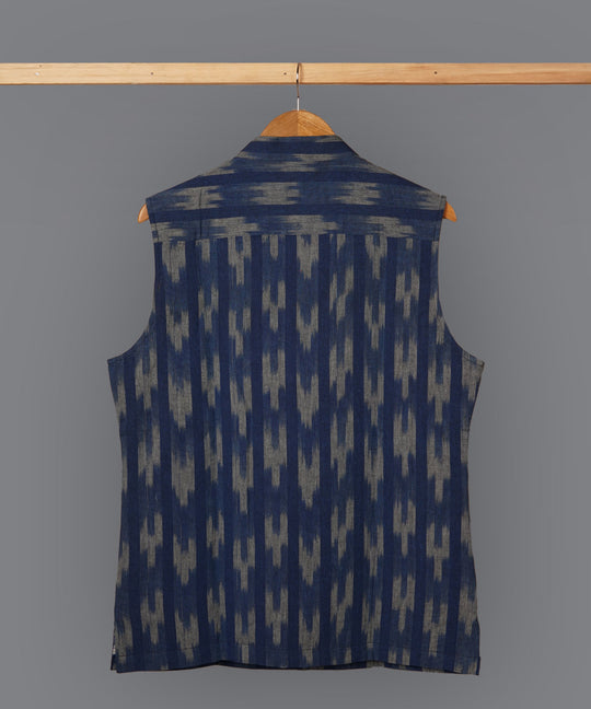 Blue pochampally ikat cotton nehru jacket