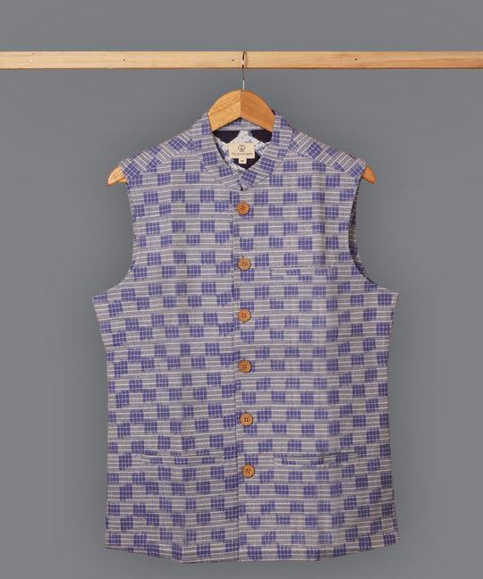 Blue ikat cotton nehru jacket