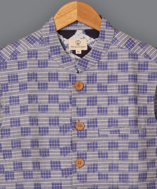 Blue ikat cotton nehru jacket