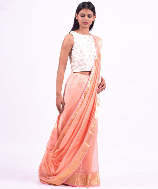 Pink handwoven maheshwari cotton silk saree