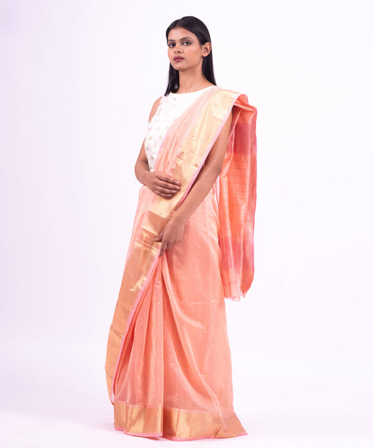 Pink handwoven maheshwari cotton silk saree