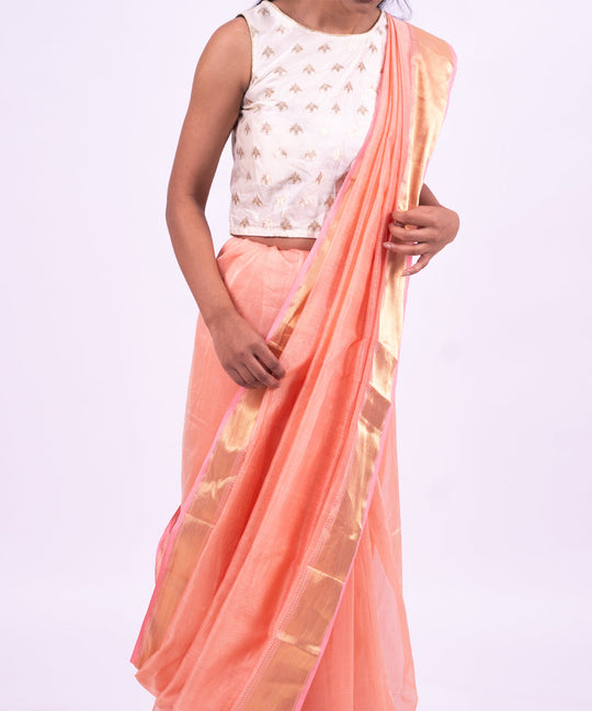 Pink handwoven maheshwari cotton silk saree