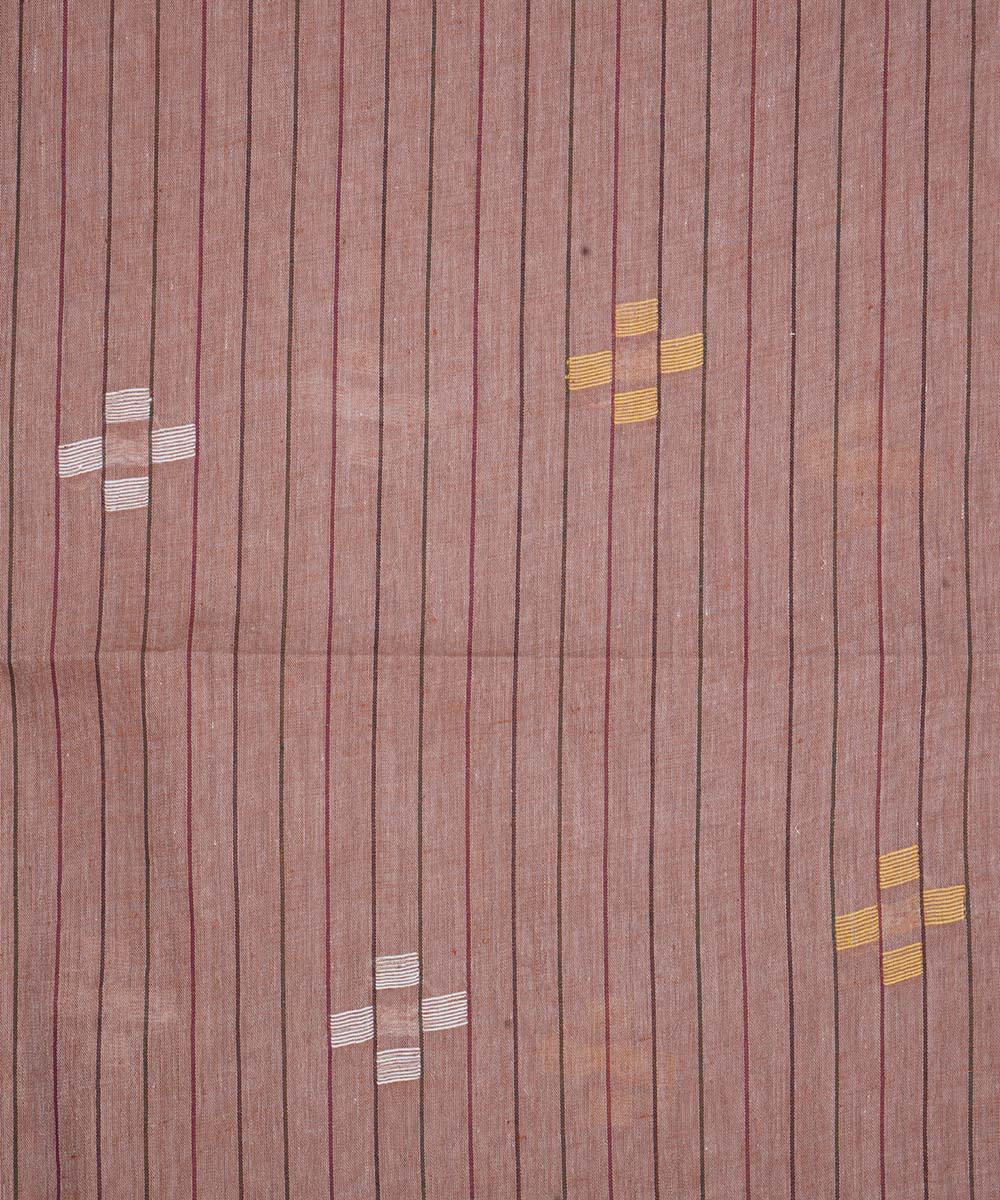 Brown stripe handwoven cotton jamdani fabric
