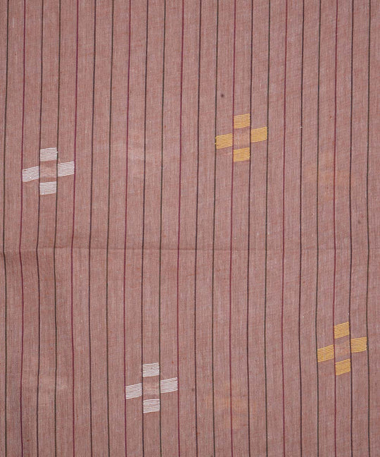Brown stripe handwoven cotton jamdani fabric