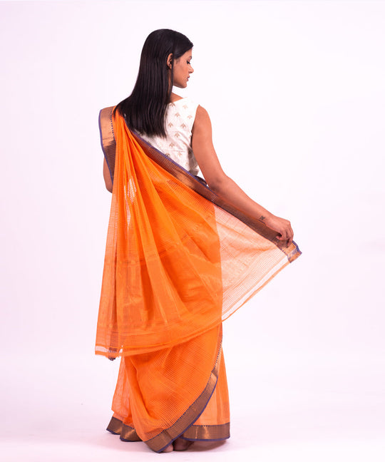 Light orange handwoven mangalagiri cotton saree