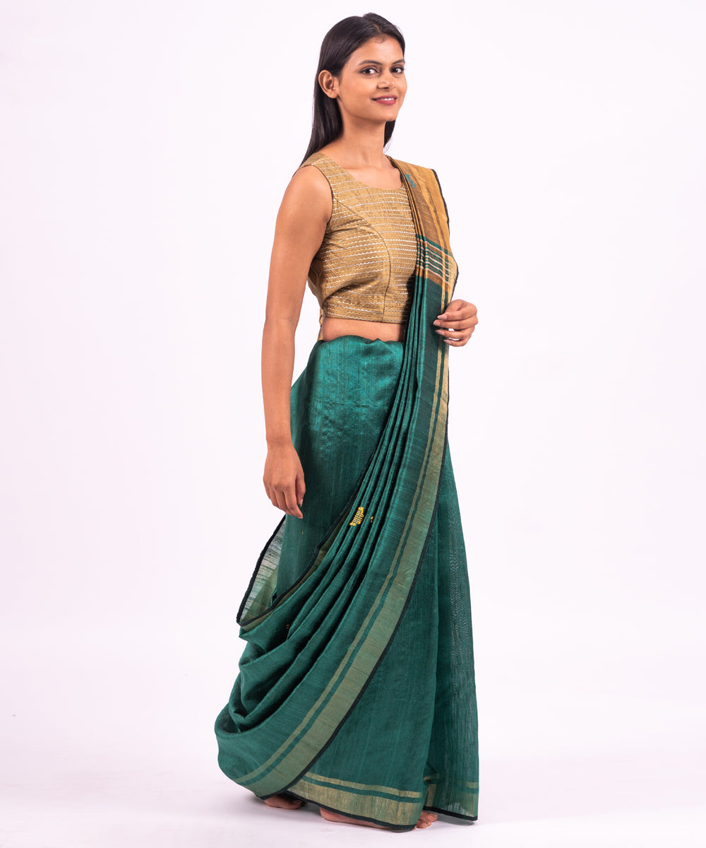 Green golden handwoven tussar silk saree