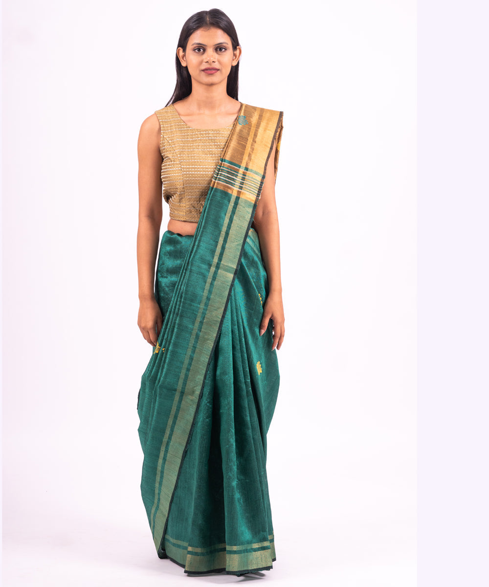 Green golden handwoven tussar silk saree