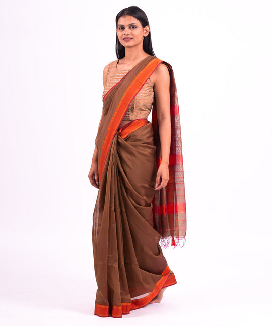 Green hand woven maheshwari cotton silk saree