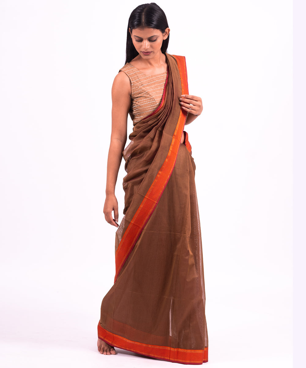 Green hand woven maheshwari cotton silk saree