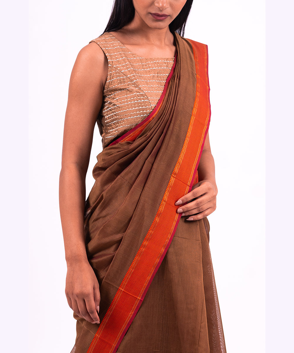 Green hand woven maheshwari cotton silk saree