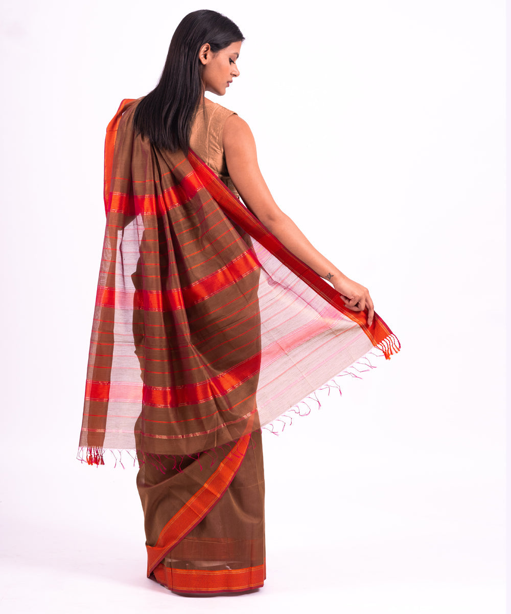 Green hand woven maheshwari cotton silk saree