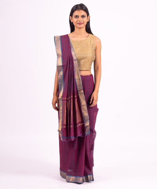 Purple handwoven mangalagiri cotton saree