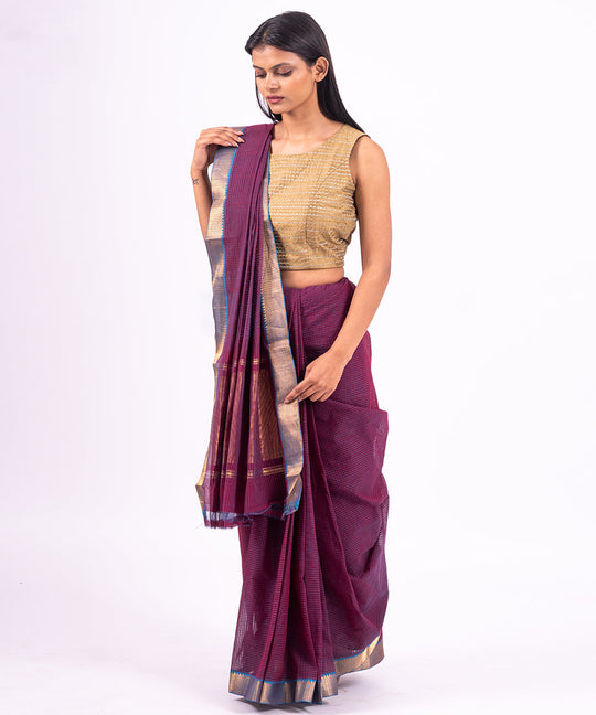 Purple handwoven mangalagiri cotton saree