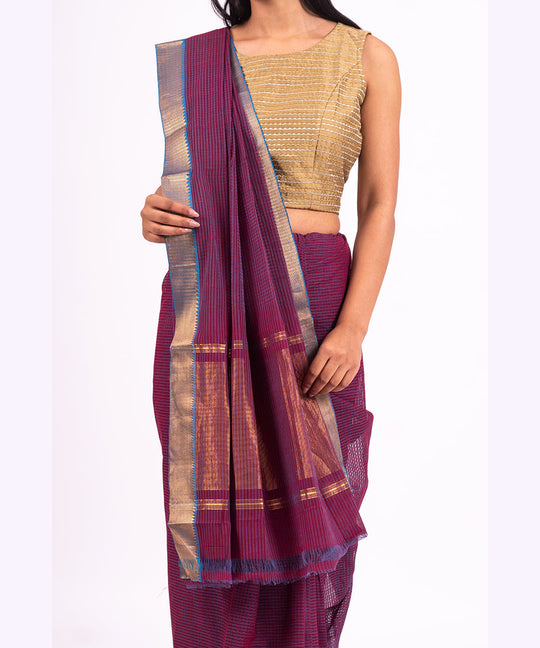 Purple handwoven mangalagiri cotton saree