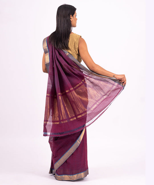 Purple handwoven mangalagiri cotton saree