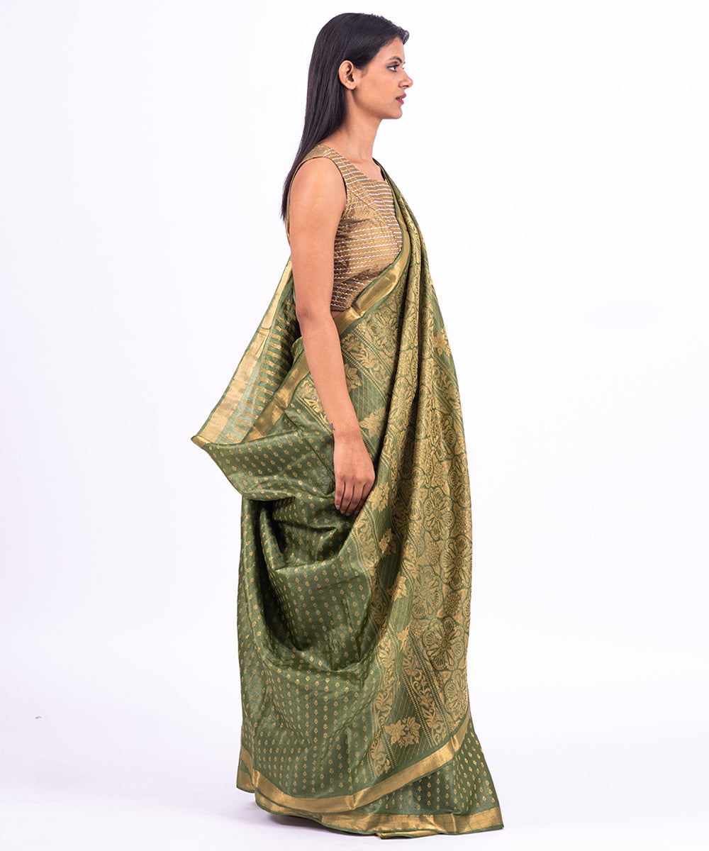 Green handwoven tussar silk saree
