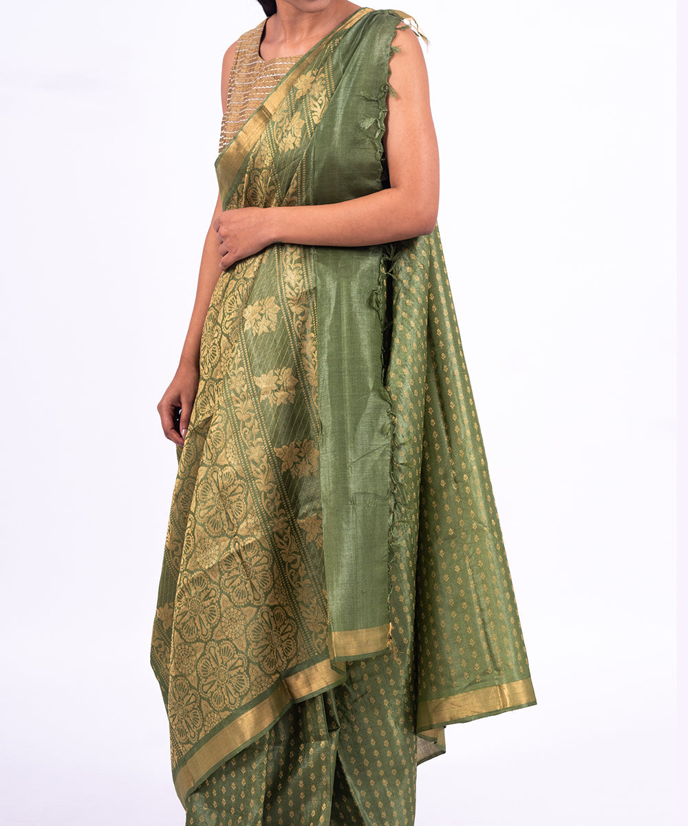 Green handwoven tussar silk saree