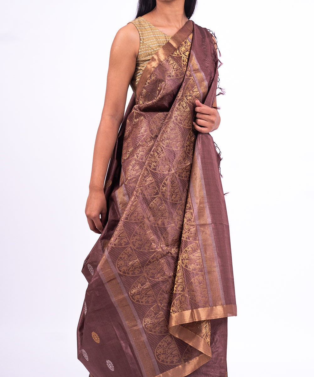 Brown handwoven tussar silk saree
