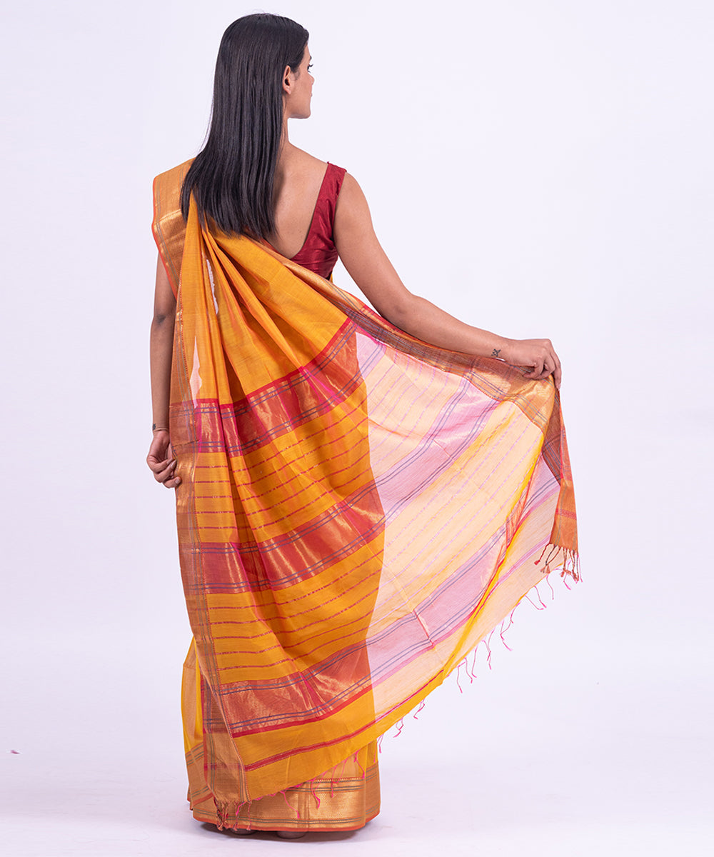 Yellow handwoven maheshwari cotton silk saree