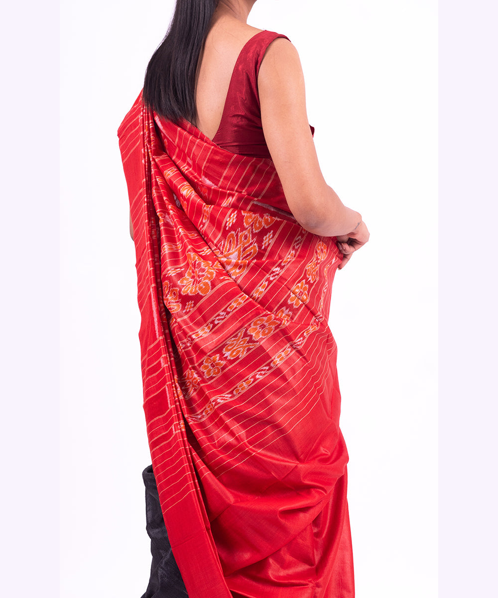 Black red handwoven tussar silk saree