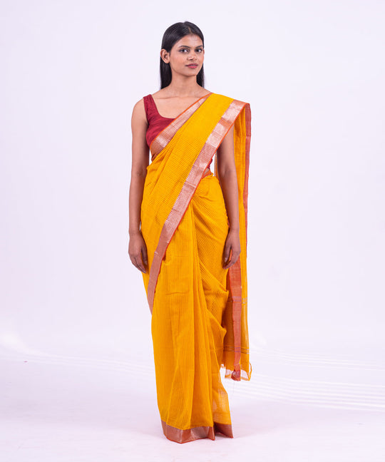 Yellow handwoven mangalagiri cotton saree