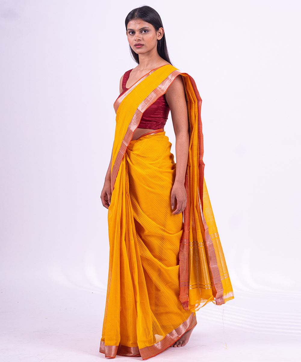 Yellow handwoven mangalagiri cotton saree